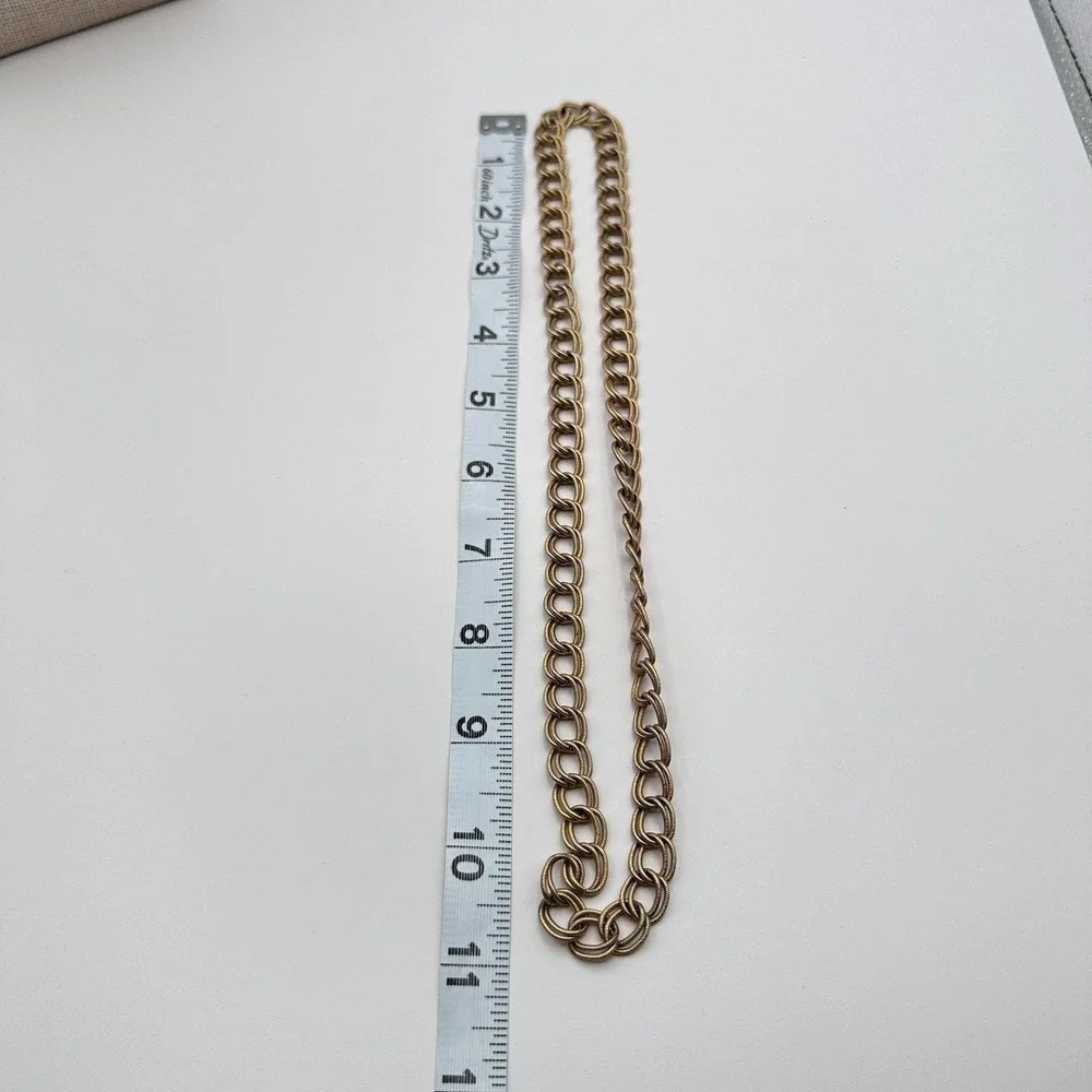 Vintage 80s Gold Tone Textured Double Link Chain Necklace Boho‎ Fashion Jewelry
